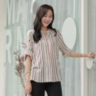 Tab-sleeve Button-back Patterned Blouse