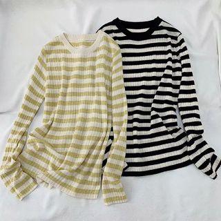 Long Sleeve Round Neck Stripe Knit Top