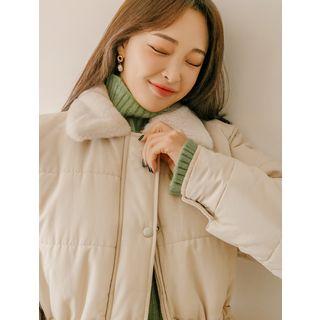 Plus Size Sherpa-fleece Collared Padded Jacket