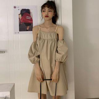 Cold-shoulder Shift Dress Camel - One Size