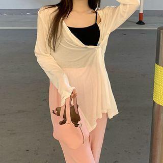 Asymmetrical Cardigan / Camisole Top / Wide-leg Pants