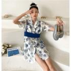 Set: Elbow-sleeve Floral Mini Blazer Dress + Camisole Top + Slipdress