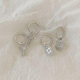 Cross / Embossed Rhinestone Alloy Dangle Earring