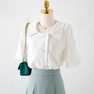 Plain Button-up Oversize Blouse