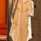 Flower Detail Hooded Long-sleeve T-shirt Dress