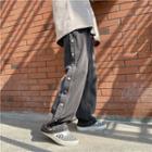 Button Detail Straight Leg Jeans