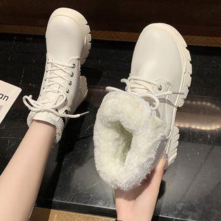 Fluffy-lined Lace Up Short Boots