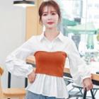 Long-sleeve Knit Panel Peplum Blouse