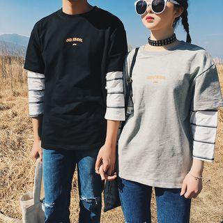 Couple Matching Mock Two-piece 3/4 Sleeve T-shirt