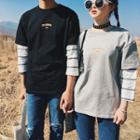 Couple Matching Mock Two-piece 3/4 Sleeve T-shirt