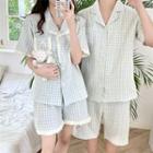 Couple Matching Set: Short-sleeve Plaid Top + Shorts