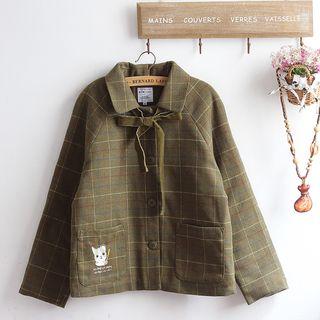 Embroidered Plaid Collared Jacket