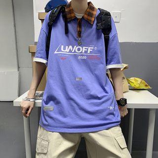 Elbow-sleeve Lettering Print Polo Shirt