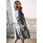 Notched-collar Open-front Wool Blend Coat