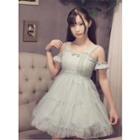 Cutout Shoulder Embroidered Mesh Dress