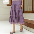 Lace-trim Tiered Long Skirt