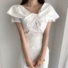 Asymmetrical Puff-sleeve Bow Blouse