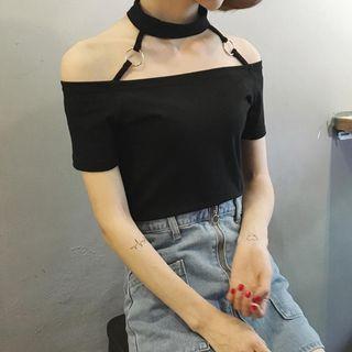 Short-sleeve Ring Detail Cutout Top