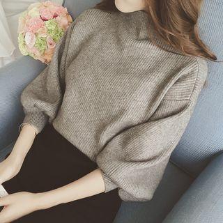 Elbow-sleeve Mock Neck Sweater
