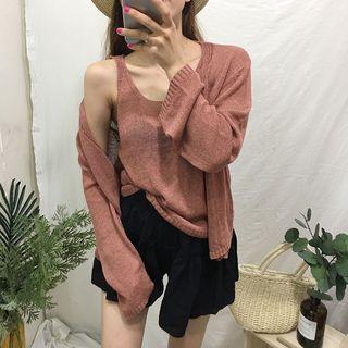 Set: Knit Vest + Open-front Cardigan
