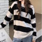 Round Neck Striped Sweater Black & Gray - One Size