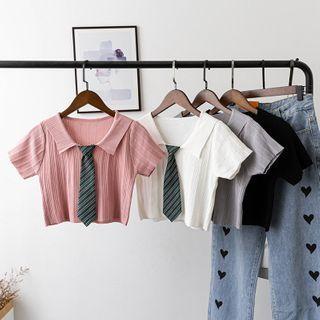 Short-sleeve Collared Cropped T-shirt