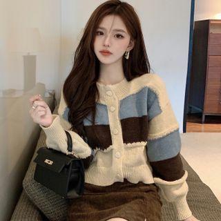 Striped Cropped Cardigan Almond - One Size