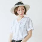 Striped Short-sleeve V-neck Blouse
