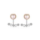 Sterling Silver Fashion Elegant Pink Freshwater Pearl Stud Earrings Silver - One Size