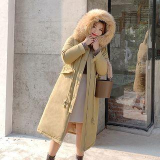 Faux Fur Trim Drawstring-waist Padded Coat