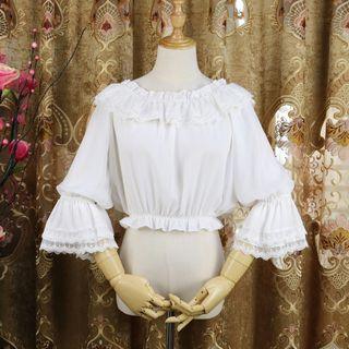 Flared-cuff Ruffled Cropped Blouse