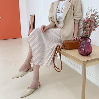Asymmetric-hem Accordion-pleat Long Skirt