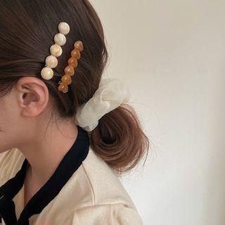Heart / Bead Resin Hair Clip Set Of 2 - Heart & Bead Resin Hair Clip - Brown & White - One Size