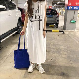 Lettering Sleeveless Hooded Maxi Dress