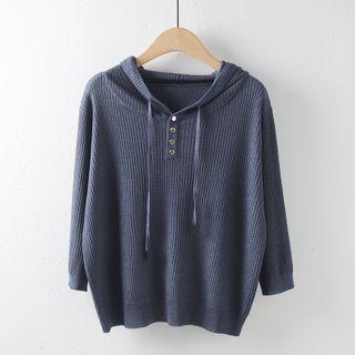 Henley Ribbed Knit Hoodie