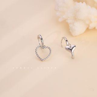 Heart Asymmetrical Dangle Earring 1 Pair - Non-matching - Silver - One Size