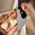 Heart Glaze Dangle Earring 1 Pair - Beige Love Heart - Gold - One Size
