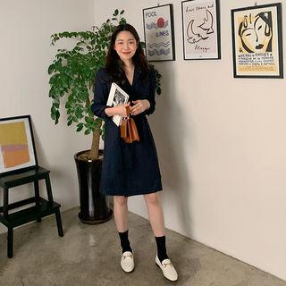 Half-placket Flap-pocket Pleated Shirtdress