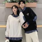 Couple Matching Mock Two-piece Plaid Sweatshirt