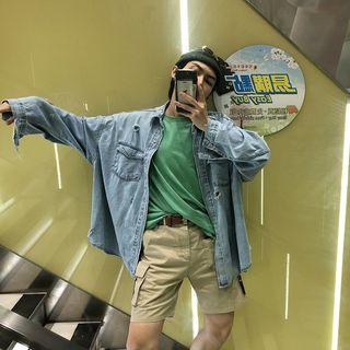 Long-sleeve Ripped Denim Shirt