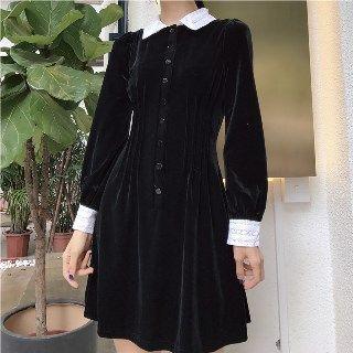 Lace Panel Half Placket A-line Dress