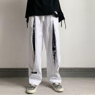 Pattern Panel Plain Straight Cut Pants