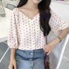 V-neck Dotted 3/4-sleeve Blouse