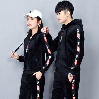 Couple Matching Set: Lettering Trim Hooded Jacket + Sweatpants