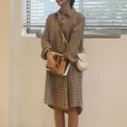 Long-sleeve Plaid Shirtdress Brown - One Size