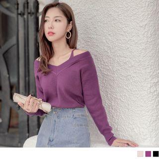 Cutout Mock Two Piece Knit Top