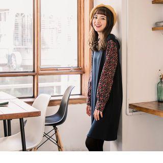 Rose Print Long Sleeve Panel Knit Dress