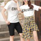 Couple Matching Lettering T-shirt / Plaid Skirt / Set