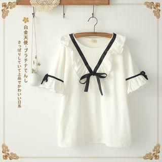 Short-sleeve Ruffle Collar T-shirt