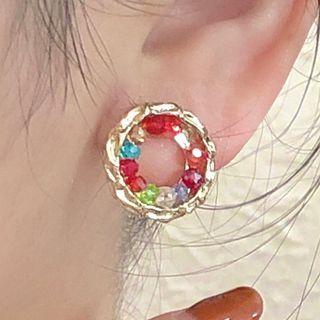 Bead Alloy Hoop Earring 1 Pair - 2656b - Gold - One Size